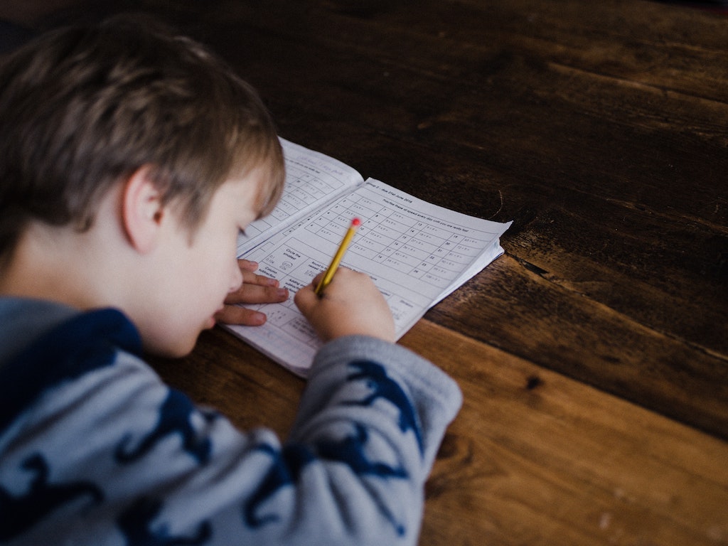 Young boy doing homework