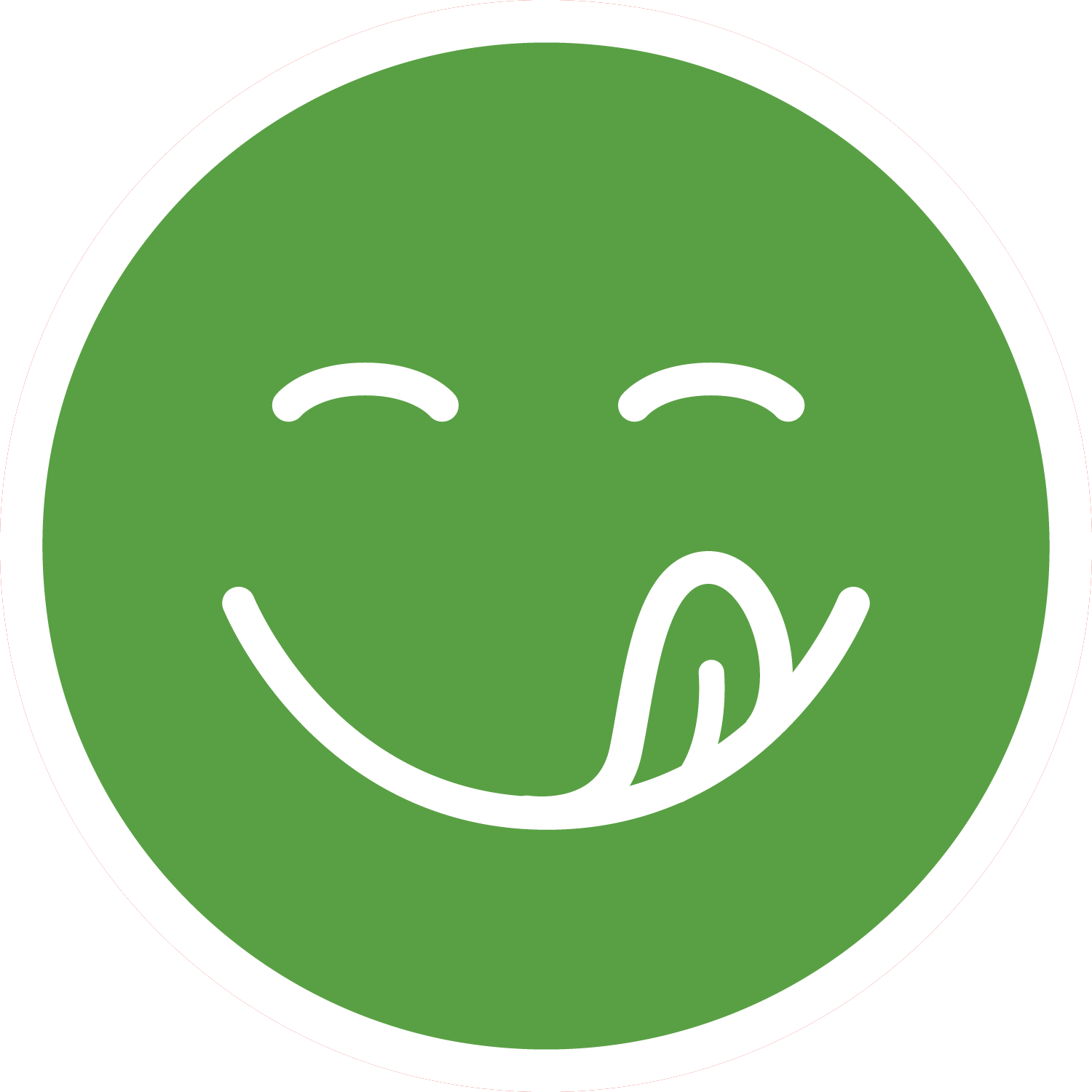A circular green icon of a smiley face outlined in white