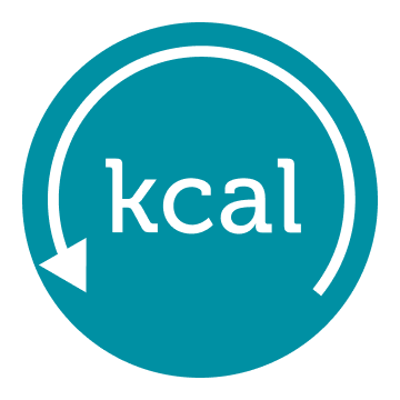 A circular blue and white icon with an arrow showing reduced kcals