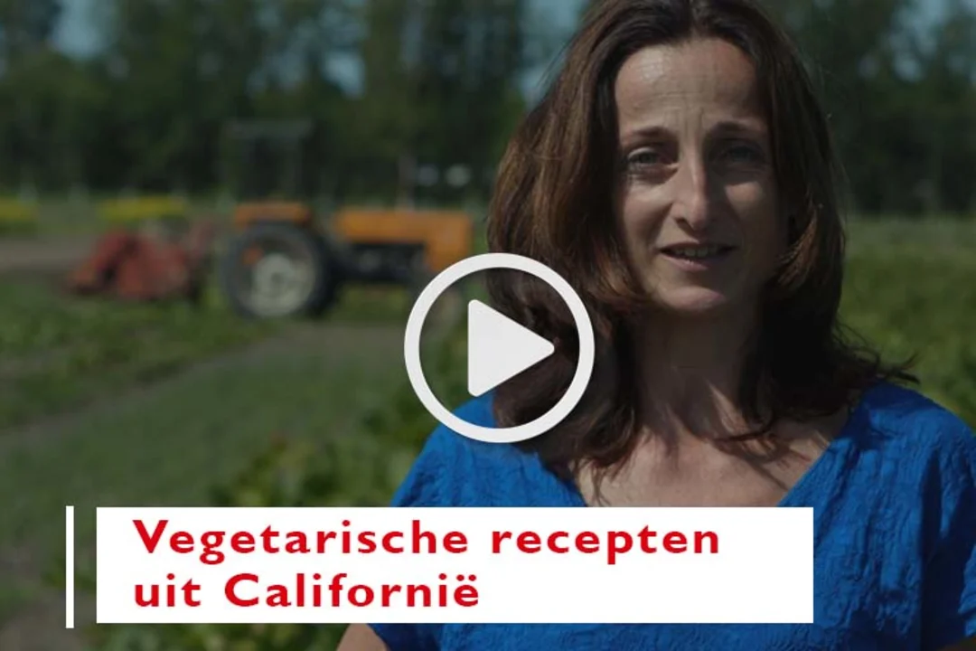 Kookvideo met vrouw en tekst Vegatarische recepten uit Californie.