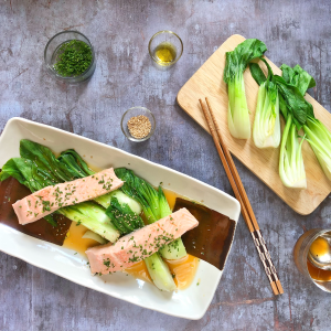 Japanese recipe, salmon with Yuzu & Mikan sauce