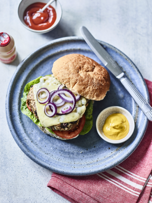 Bean burger with Yakult Original bottle