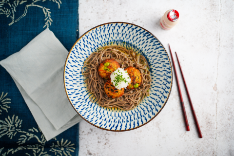 Japanese recipes, Tofu patty ‘Ganmodoki’ with Daikon sauce and soba noodles