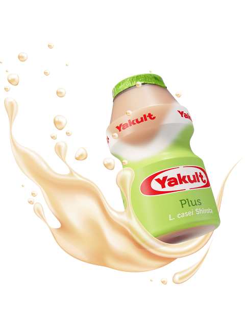 Yakult Plus bottle with a milk splash