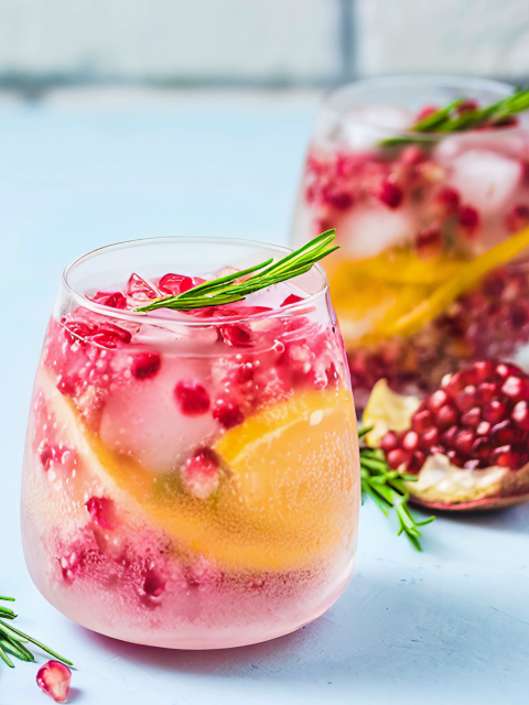 An iced passionfruit and orange drink in a clear glass