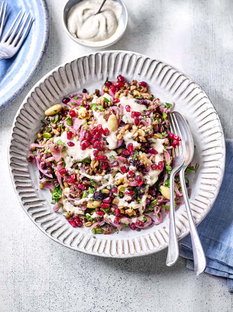 Lentil Pomegranate salad with Tahini dressing