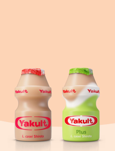 Yakult Original und Yakult Plus Fläschchen.