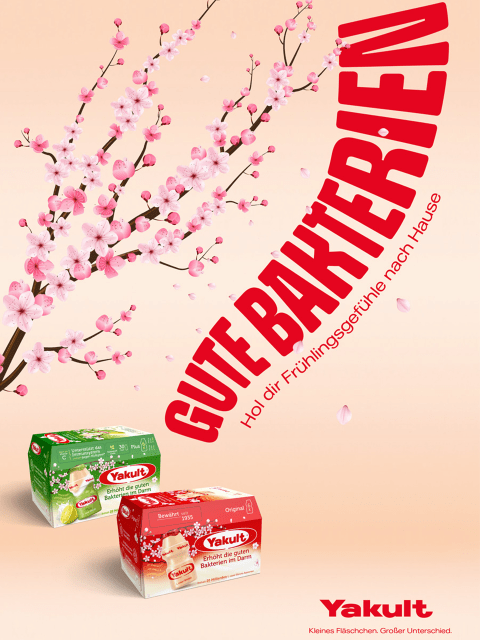 Yakult Packungen im Sakura Design mit Kirschblüten.