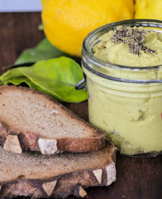 Avocado hummus and bread