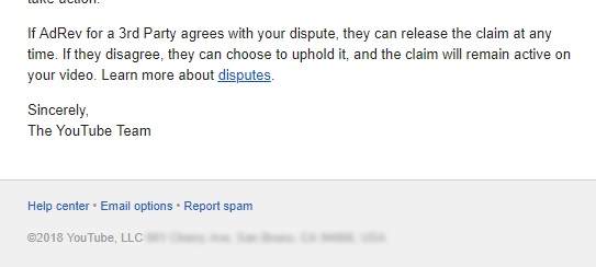 YouTube Copyright Screenshot