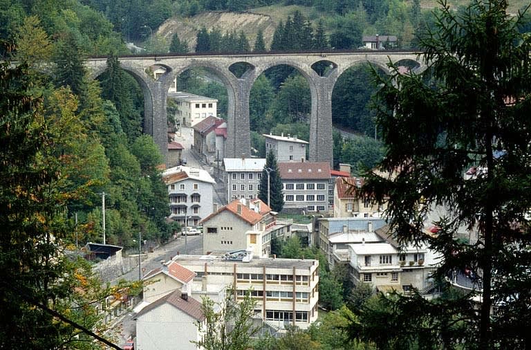 A background picture where you can see Morez (France) the capital of metal frames manufacturing in the 1980s