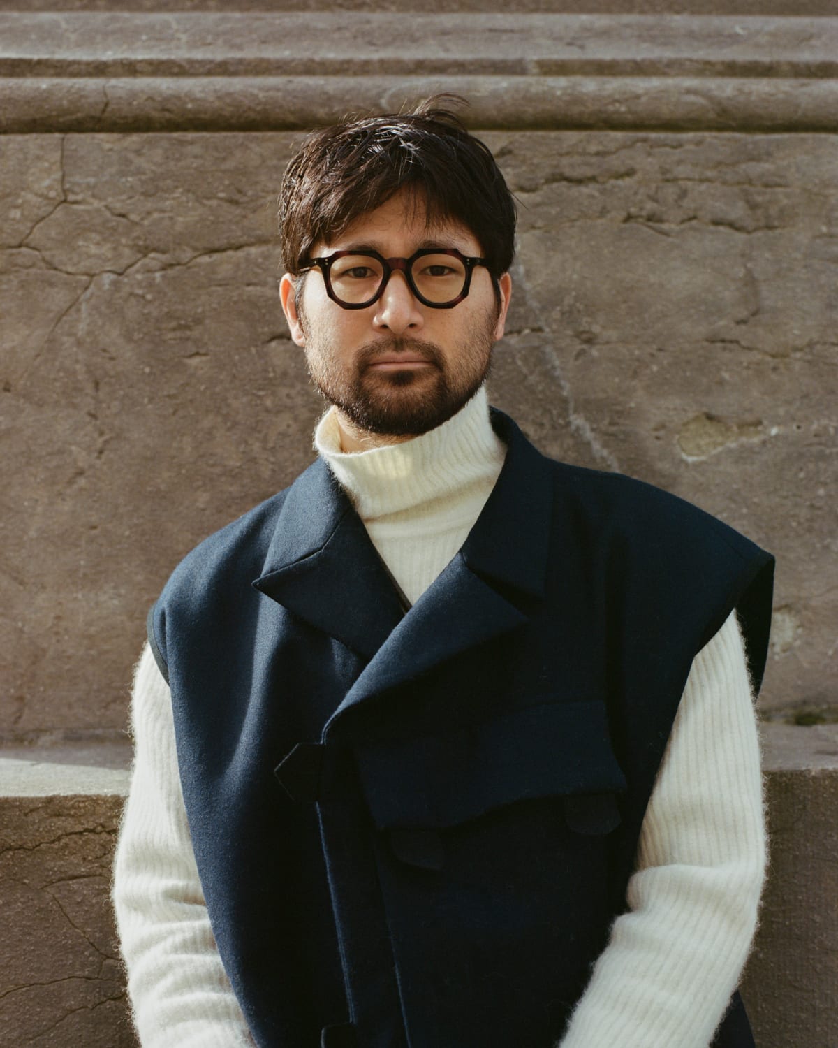 A portrait of one of our customers, Tomohide Isokawa for our EYES photo project, wearing a customised FRONTs mod. Gargoyle by BIDULES. 
