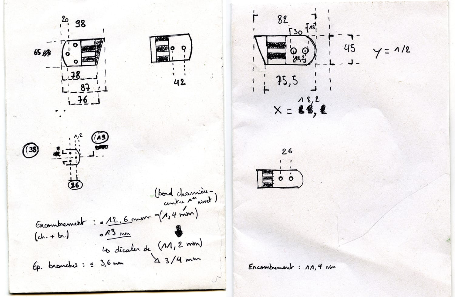 Here are measurements of hinges from Morez sketched out by Mathias to prepare their mounting into our FRONTs collection’s front pieces