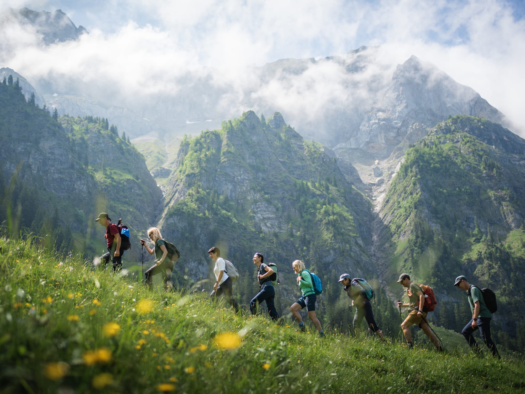 Bild mit einer Wandergruppe in der Natur