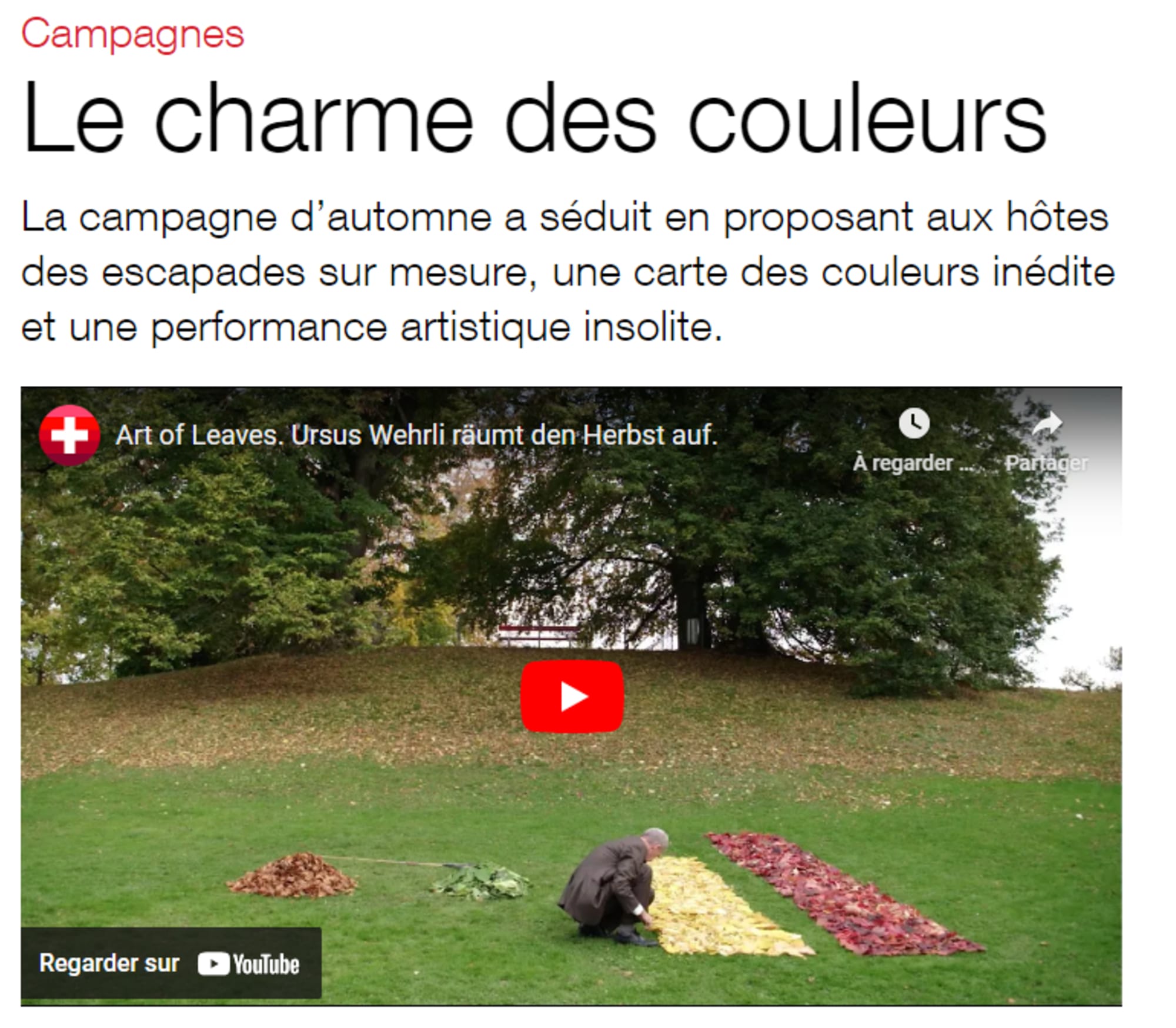 Capture d'écran d'une contribution à la campagne d'automne 2020 de Suisse Tourisme