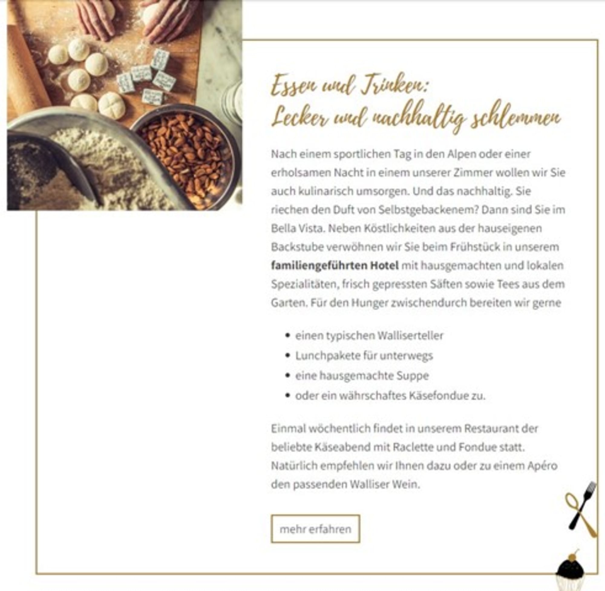 Screenshot der Nachhaltigkeits-Website des Hotel Bella Vista