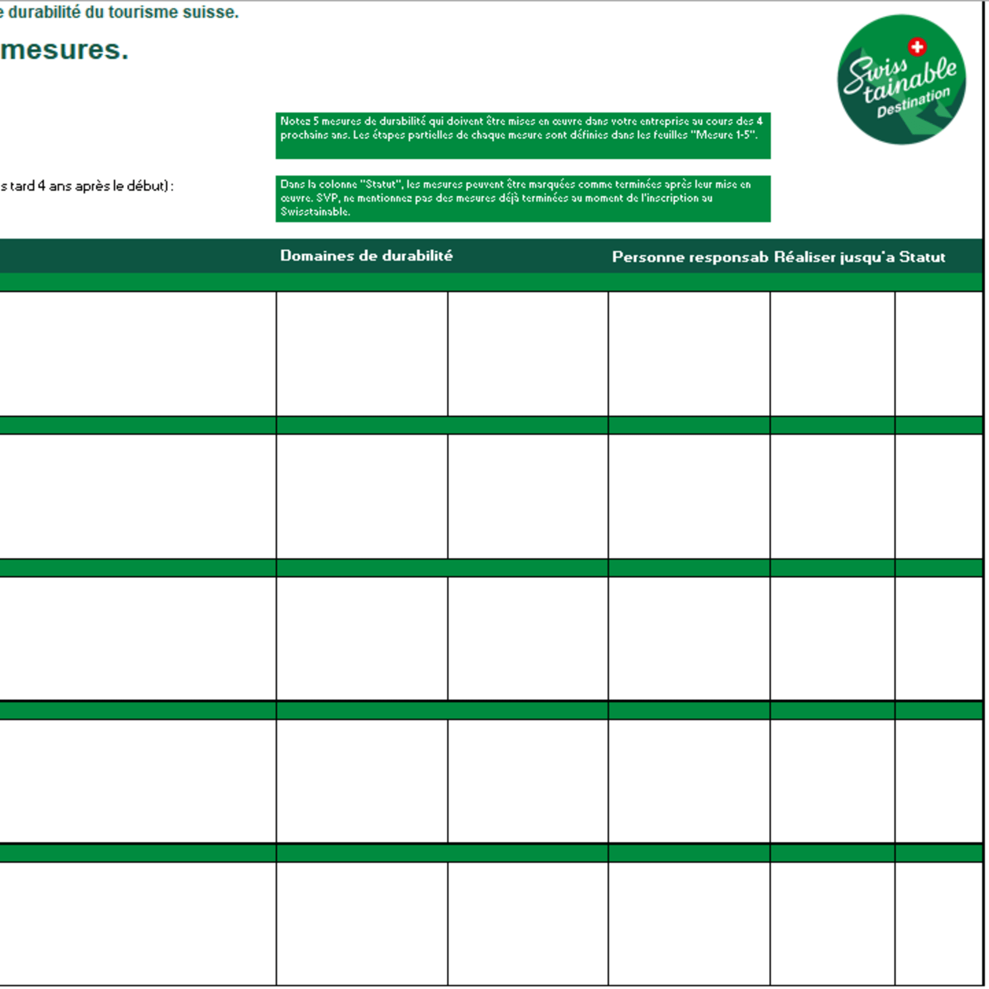Plan de mesures Swisstainable Destination