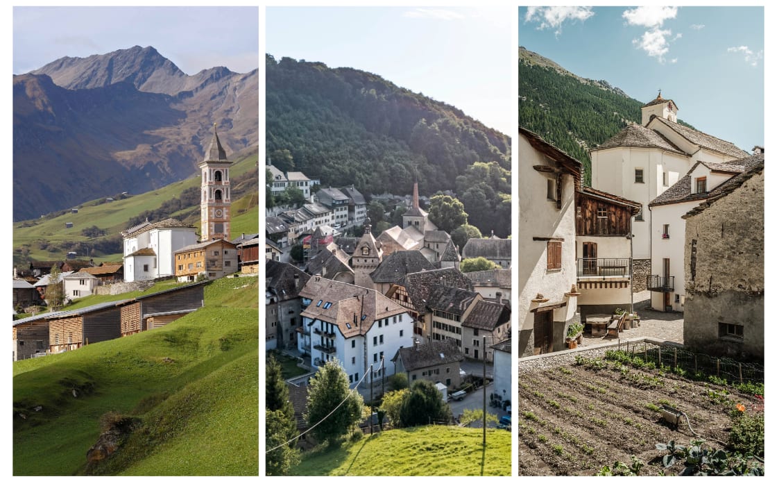 Collage dei tre borghi di Lumnezia, Romainmôtier e Simplon