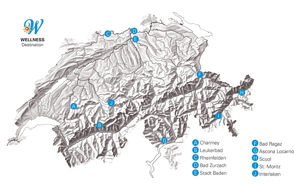Schweizerkarte mit allen Wellness Destinations