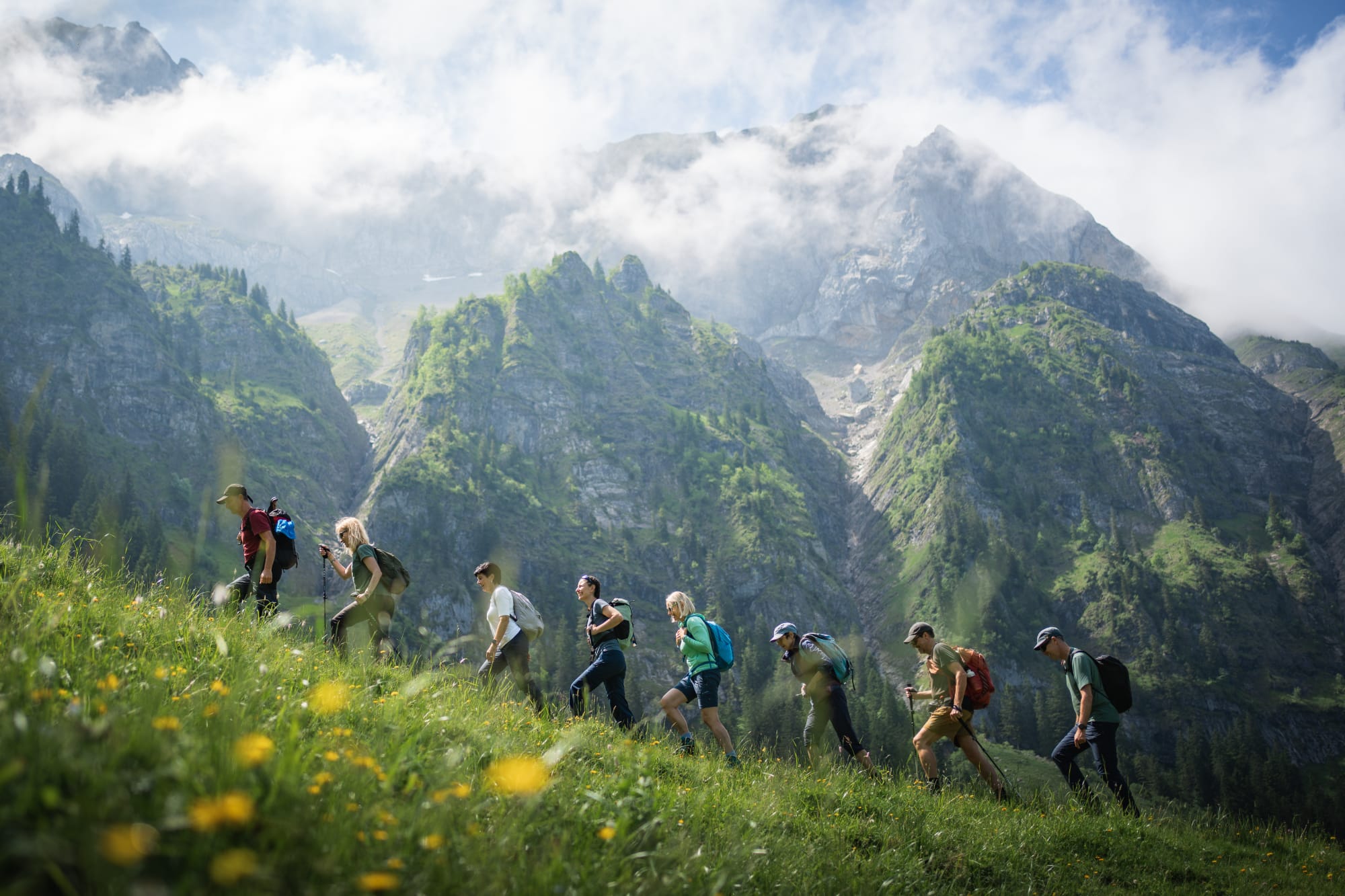 Bild mit einer Wandergruppe in der Natur