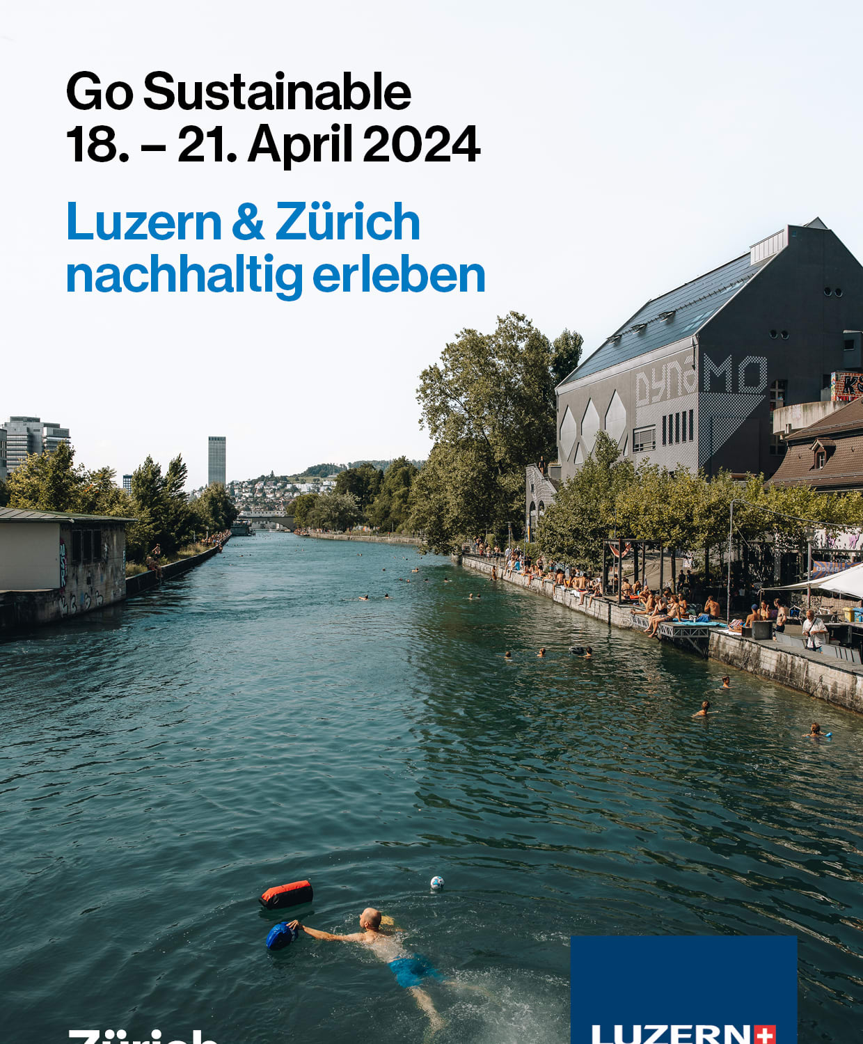 Flyer für Event Limmat mit schwimmenden Menschen