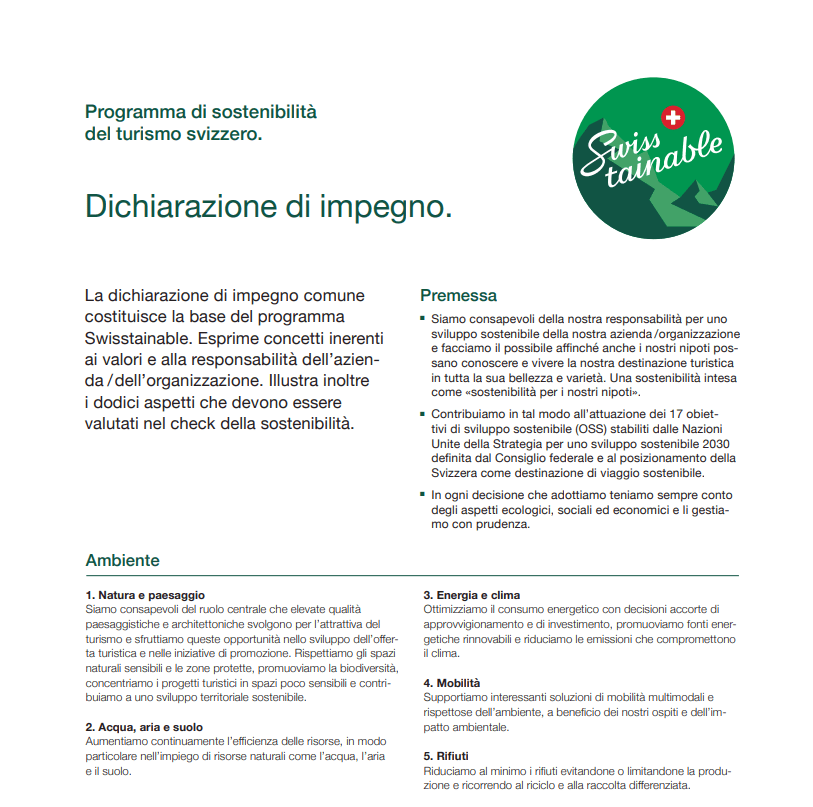 Screenshot Swisstainable Commitment (italiano)