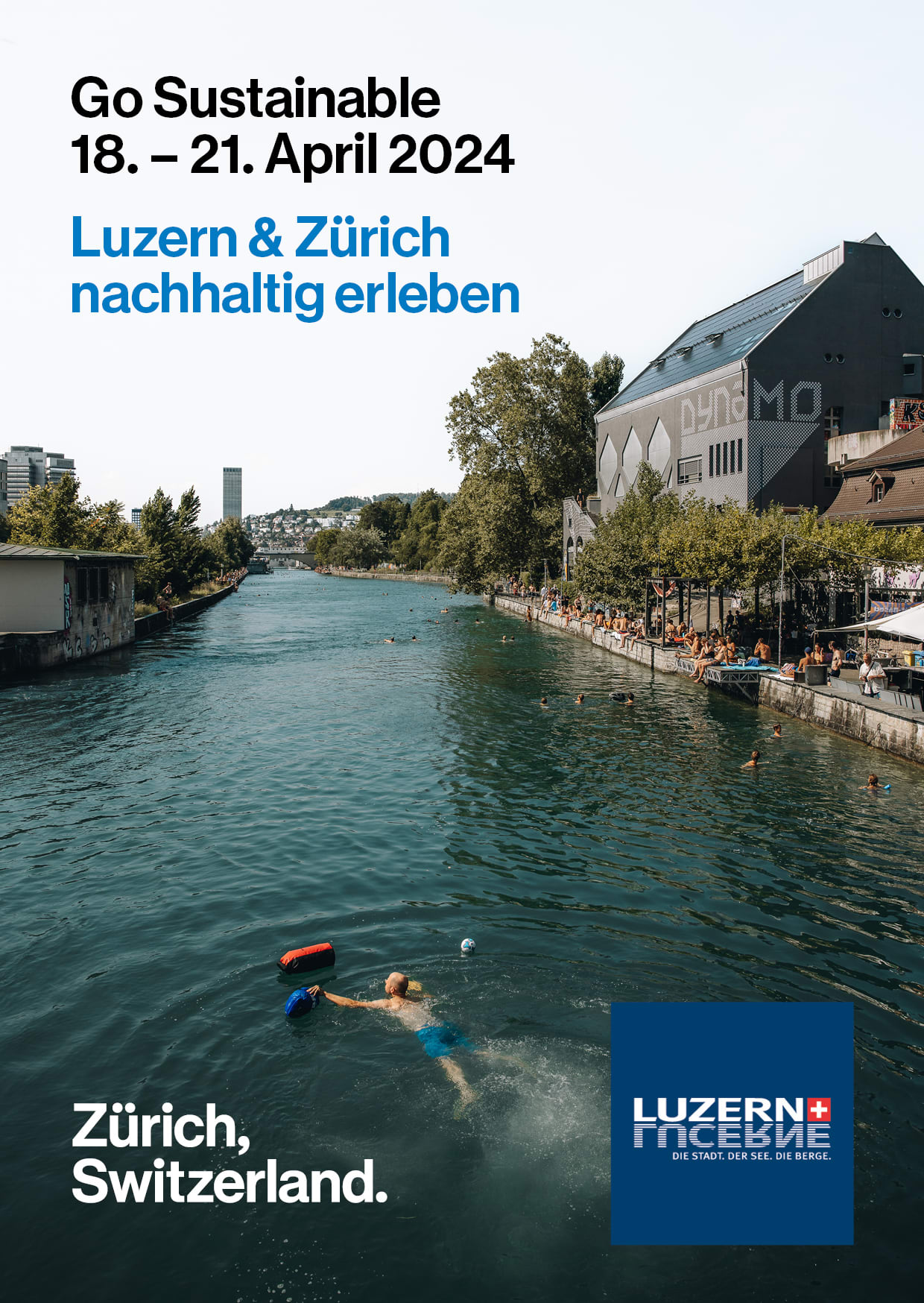 Flyer für Event Limmat mit schwimmenden Menschen