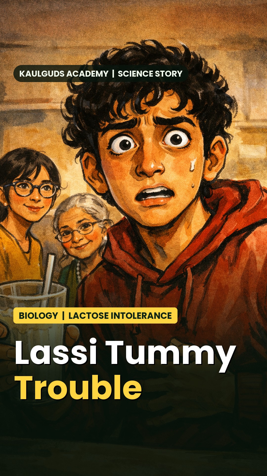 Why did only Kabir have stomach trouble after drinking lassi?