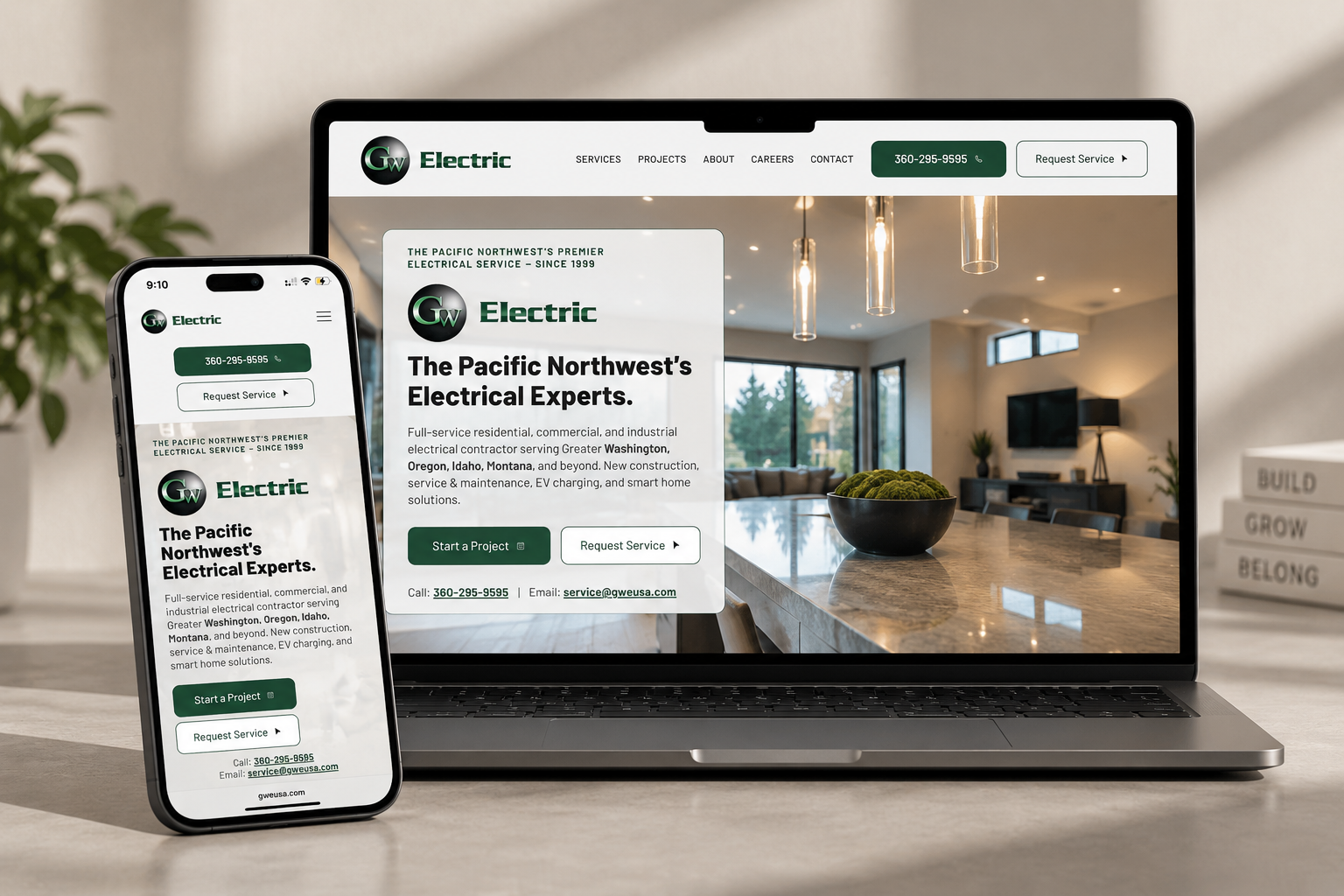 GW Electric USA website shown on laptop and phone