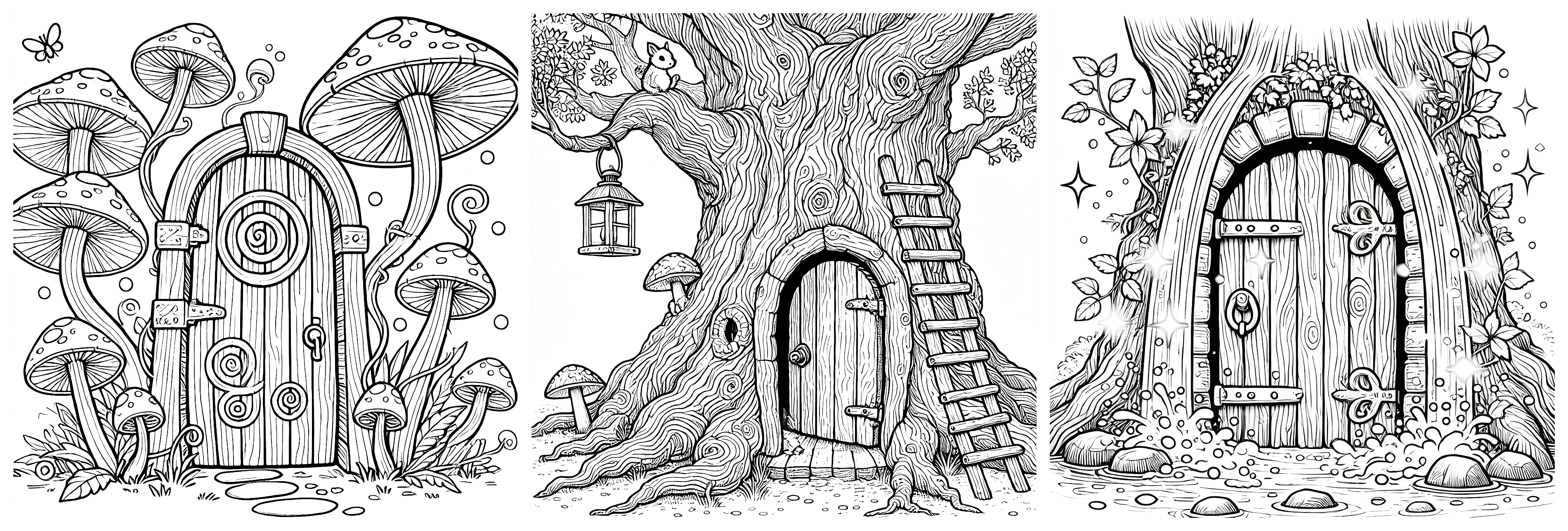 Coloring book - Fantasy Doors and Windows. Look inside