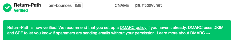 Custom Return-Path verified on Postmark