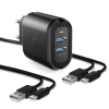Chargeur + 2x Câble USB pour Nintendo Switch / Switch Lite / Nintendo Switch Pro Controller - Alimentation 2x 2.4A, Cordon / Câble de Charge 1m