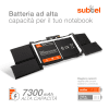 Batteria subtel® A1953 / 080-333-4000 per notebook Apple Macbook Pro 15 Touch - A1990 (Mid 2018 / 2019) Affidabile ricambio da 7300mAh Sostituzione ottimale per computer portatile laptop Apple