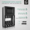 Cargador de pilas recargables AA y AAA USB de CELLONIC® con 4 compartimentos de carga | Cargador inteligente con pantalla LCD para control de carga y protección anti sobrecargas