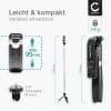 2-in-1 Selfie Stick and Tripod - 1m Long Extendable Telescopic Monopod with Wireless Bluetooth Remote Control for Mobile Phones, Cameras, iPhone, GoPro - Black