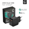 USB og USB C oplader - Dobbelt USB til væg stikkontakt netadapter med EU europæisk stik 20W PD 18W QC Hurtigopladning Dual Port strømforsyning til iPhone, Samsung, iPad, Huawei - Sort