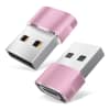 2x Adapter USB C til USB A – USB-C (høne) til USB-A (hane)-forbindelse med rask lading og dataoverføring til iPhone, iPad, Galaxy, telefon, nettbrett, laptop - rosa