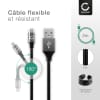 Câble Micro USB de 2m pour montre Fairphone 1 / 2 data et charge 2A gris en PVC