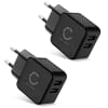 2x Caricatore USB rapido, adattatore di ricarica per 5V / 1A, 1000mA , colore nero, 17W 3.4A 5V 2 per presa EU