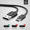 Camera USB Cable for Sony A7 III, A7R III, A7R IV, A7S III, A9 II 1m Fast Charging Data Cable for Camera 3A Charger Lead Nylon - Black