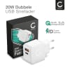 CELLONIC USB en USB C Oplader Dubbele USB naar Stopcontact Netadapter 20W PD Snel Opladen Tweepoort voor iPhone, Samsung, iPad, Huawei, Switch, PSP – Wit