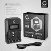 Cargador USB de pilas 9V, AA y AAA (NiMH) de CELLONIC® con 4 compartimentos de carga + 4 pilas AAA 1000mAh | Cargador rápido con protección anti sobrecargas y pantalla LCD para control de carga