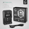 4 pilas AA 2600mAh + Cargador USB de pilas 9V, AA y AAA (NiMH) de CELLONIC® con 4 compartimentos de carga | Cargador rápido con protección anti sobrecargas y pantalla LCD para control de carga