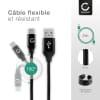 Câble USB C Type C universel de 2m pour smartphone, tablette, caméra ou GPS - Câble de données et charge 3A noir en Nylon