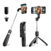 2-i-1 selfiepinne med trebeint kamerastativ tripod 1 m lang sammenleggbar monopod & sammenleggbar selfie stick med Bluetooth-fjernkontroll for telefon, kamera, iPhone, GoPro - Svart