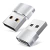 2x Adapter USB C til USB A – USB-C (høne) til USB-A (hane)-forbindelse med rask lading og dataoverføring til iPhone, iPad, Galaxy, telefon, nettbrett, laptop - sølvfarget