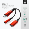 USB-C-adapter, 3,5 mm-uttak /AUX-splitter, lyd og lading, 60W PD, USB-C hurtigladerkabel for iPhone, Samsung, telefon, headset, hodetelefoner – Rød
