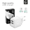 2x 2 Port USB Charger EU-Plug 5V 3.4A 17W Fast Smart Charging Mains Wall USB Adapter Outlet Socket 100V-240V for Mobile Phone, Tablet, Speakers, Powerbank - White