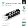 Akku AA-Batterien 2600mAh 12x AA / Mignon / R6 / LR6 NiMH 1.2V Cellonic