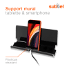 Support mural pour smartphone et tablette - stand noir avec fixation au mur sans vis idéal pour domotique